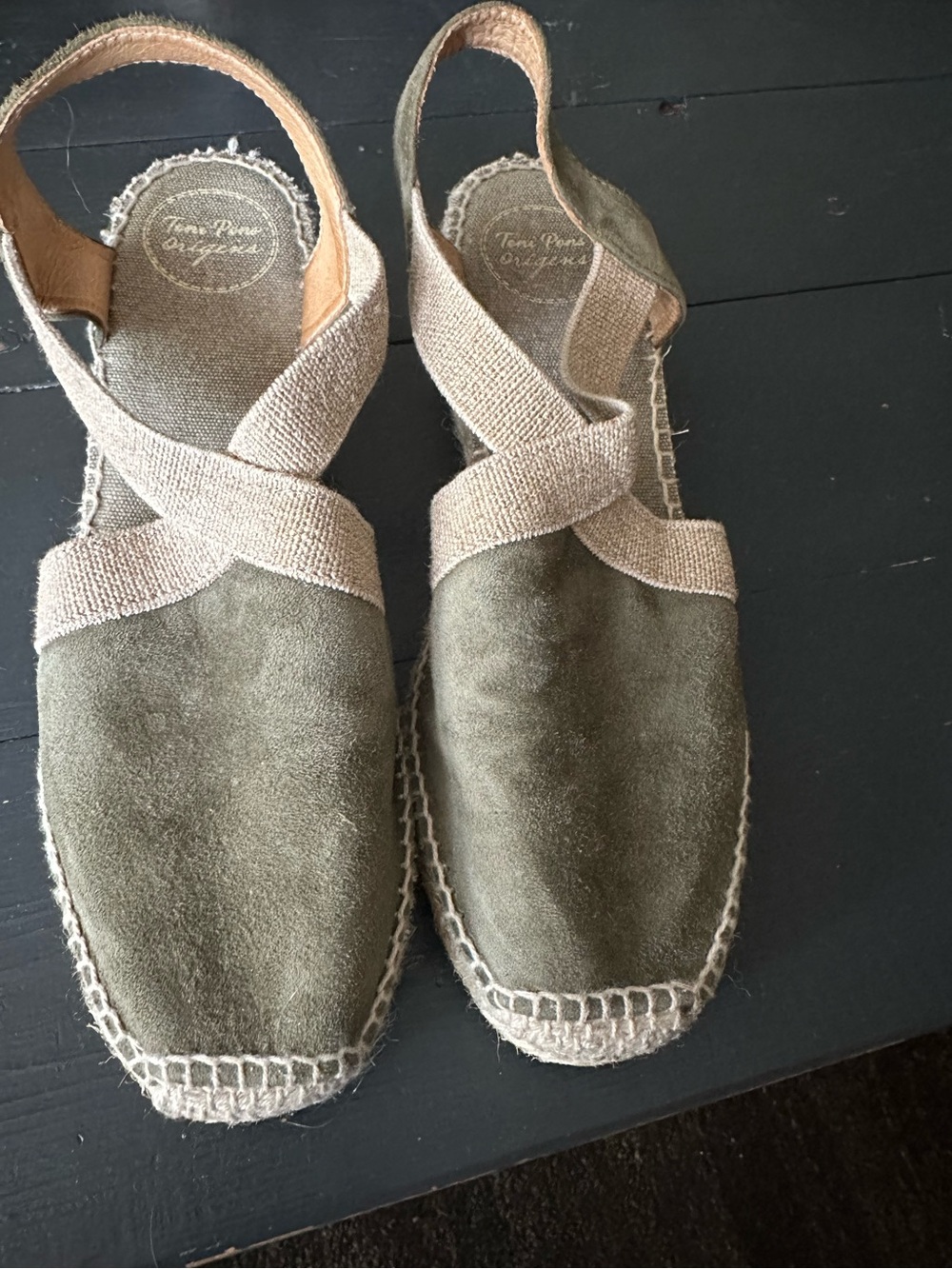 Toni Pons Olive Suede Espadrille Slingback with Beige Cross Straps